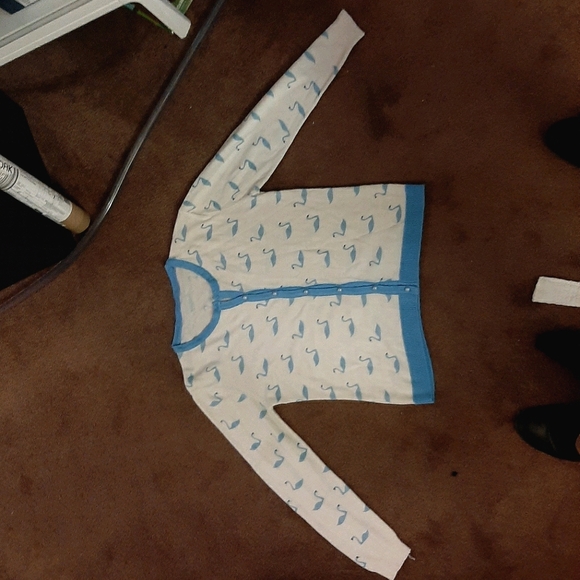 Pearled-button 3/4-sleeve Cardigan | Blue Swan Motif | NWOT - Picture 2 of 3